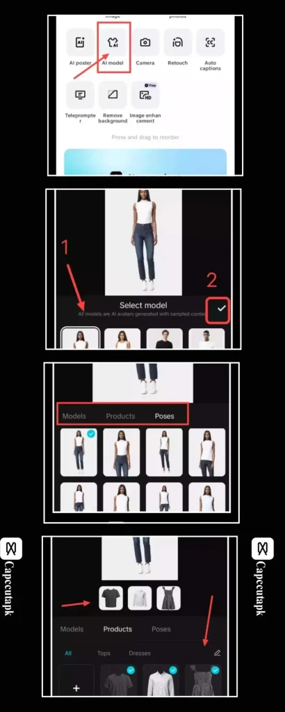 How to use CapCut mod apk AI Model feature infographics