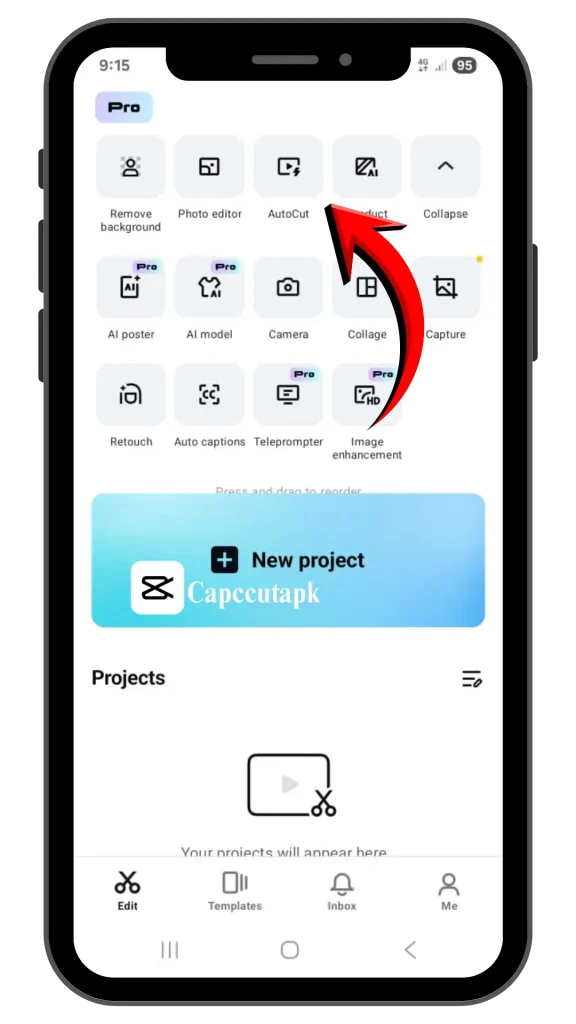 Open CapCutAPK, and in the tools bar, click on the auto cut feature.
