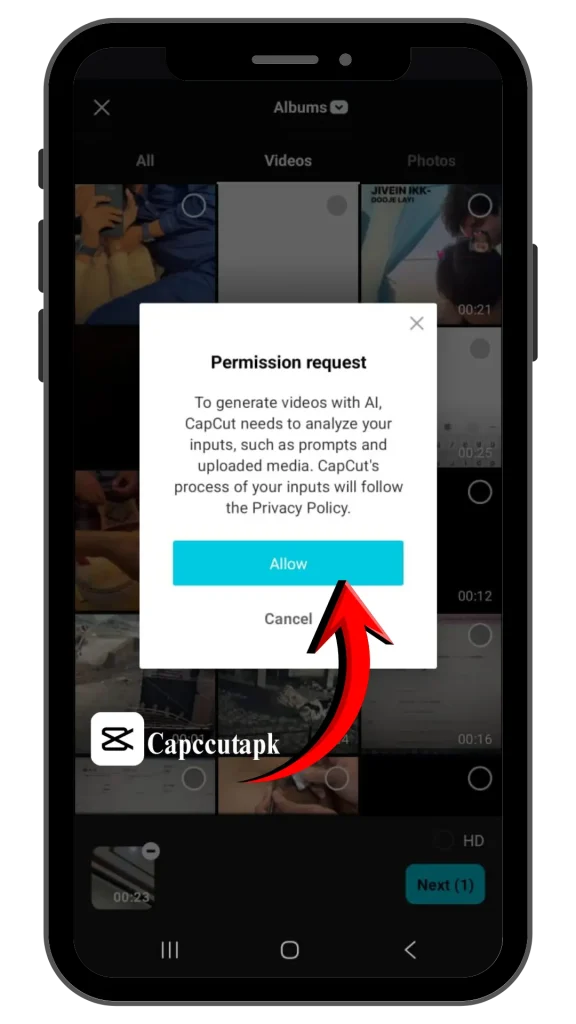 After selecting a video, click on the allow button.